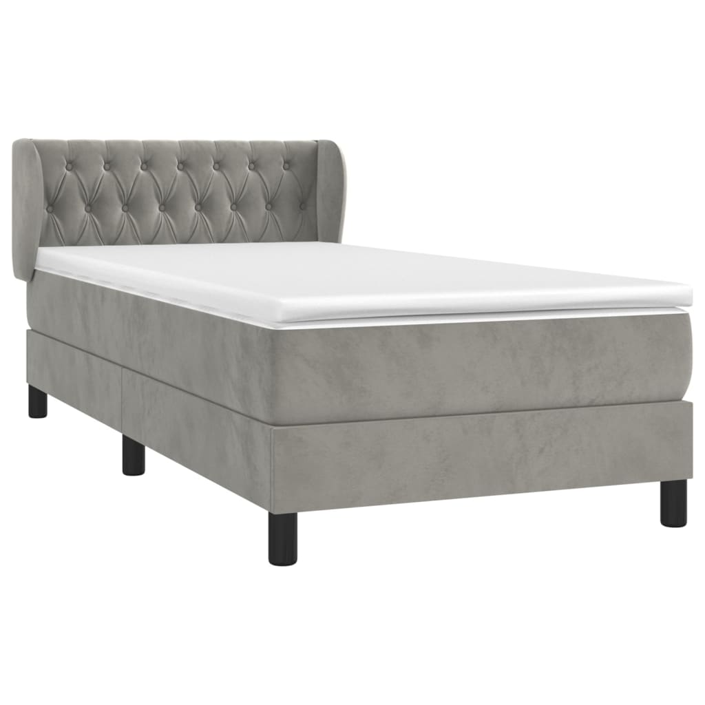 Box spring krevet s madracem svjetlosivi 90x190 cm baršunasti