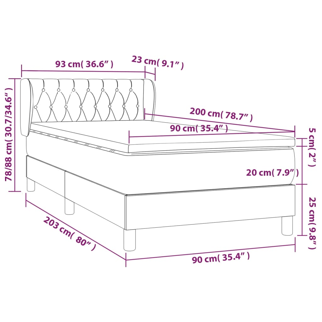 Box spring krevet s madracem svjetlosivi 90x190 cm baršunasti