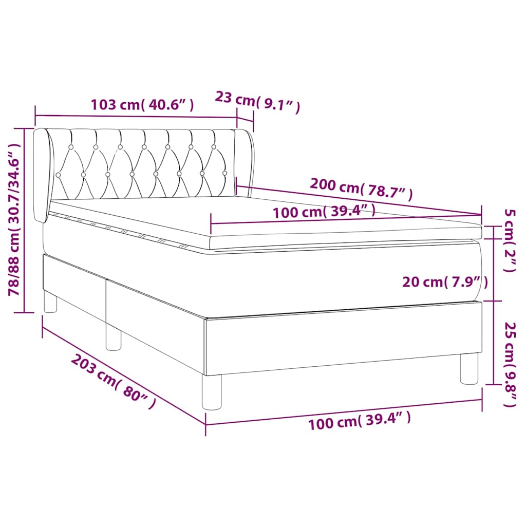 Box spring krevet s madracem ružičasti 100x200 cm baršunasti
