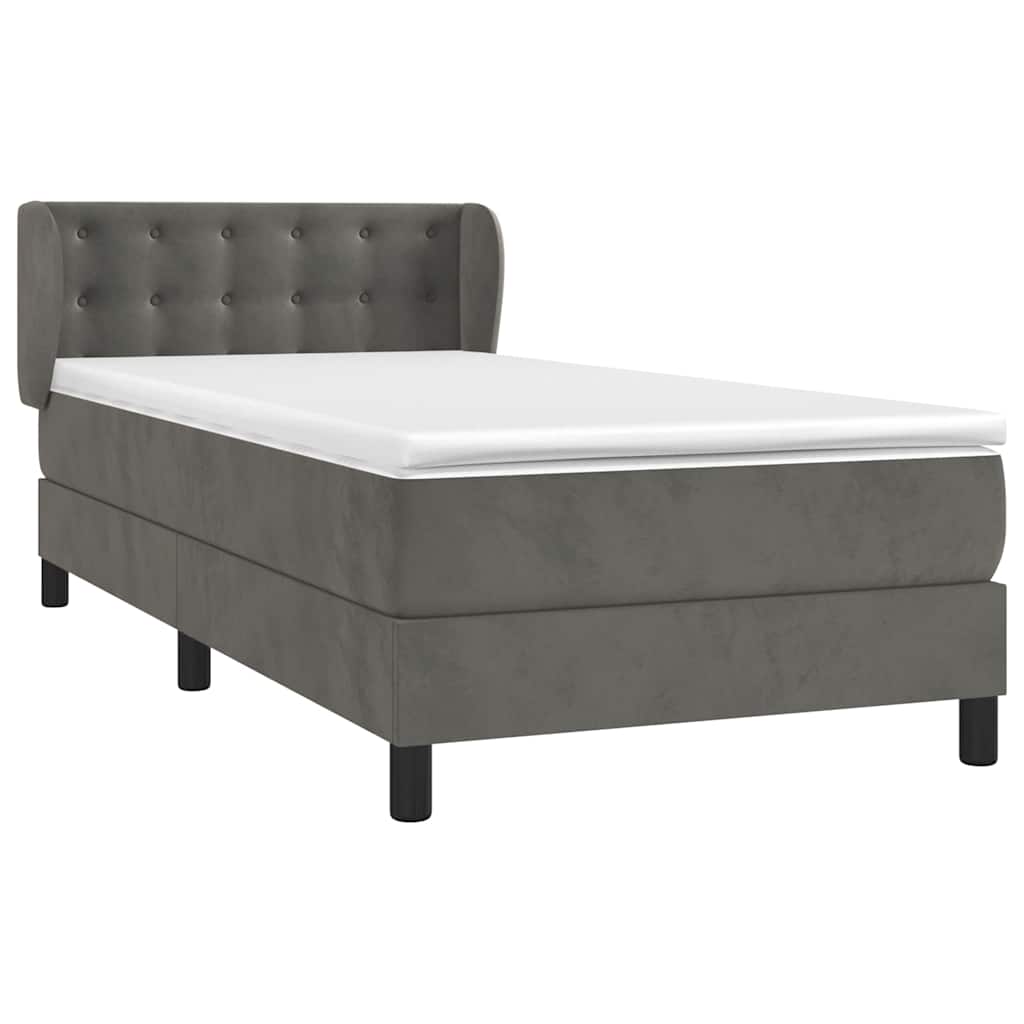 Box spring krevet s madracem tamnosivi 90x190 cm baršunasti