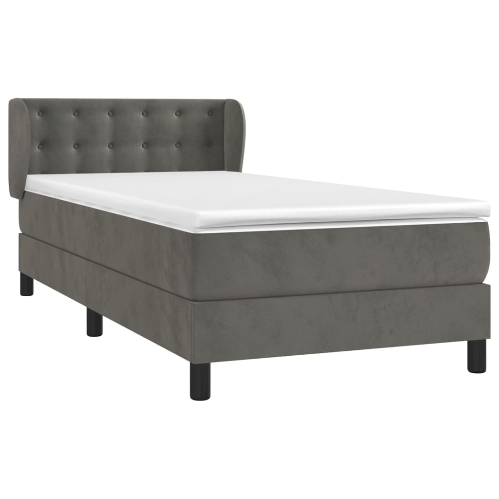 Box spring krevet s madracem tamnosivi 90x200 cm baršunasti