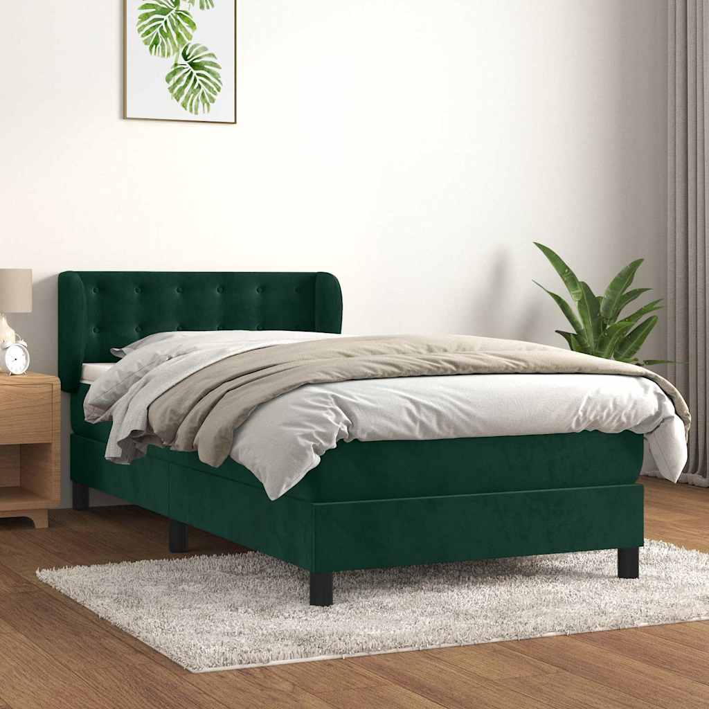 Box spring krevet s madracem tamnozeleni 90x200 cm baršunasti