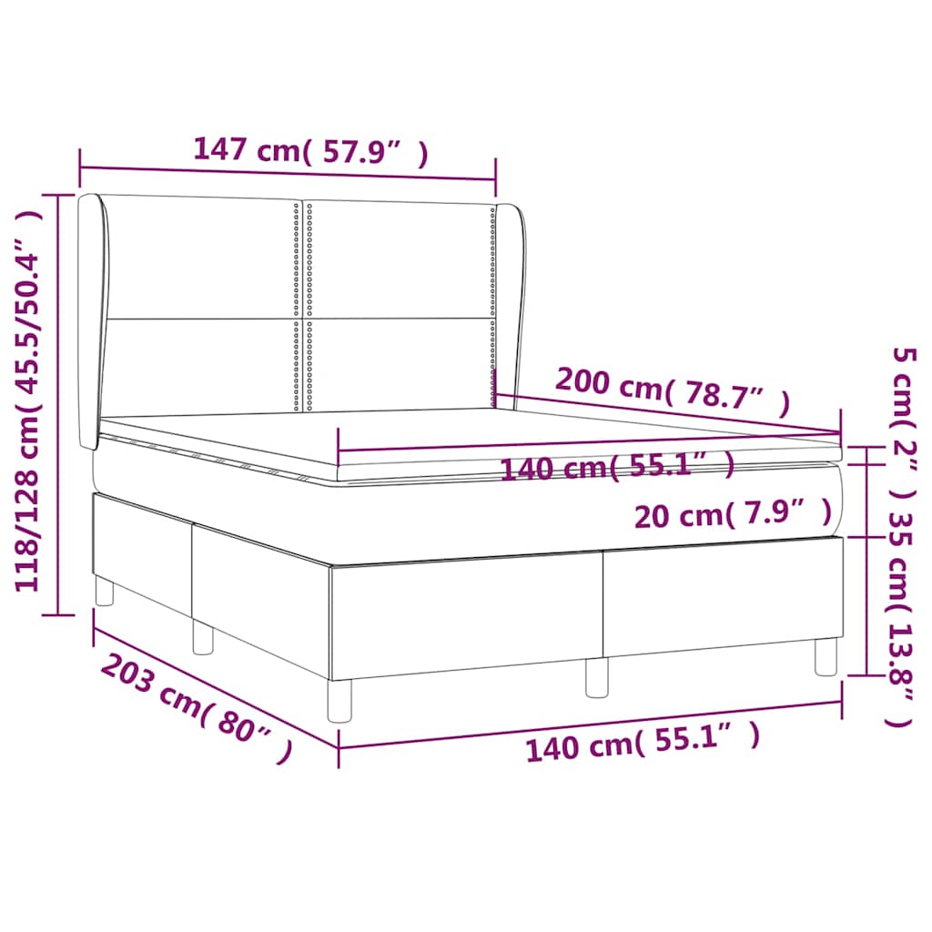 Krevet box spring s madracem svjetlosivi 140x200 cm od tkanine