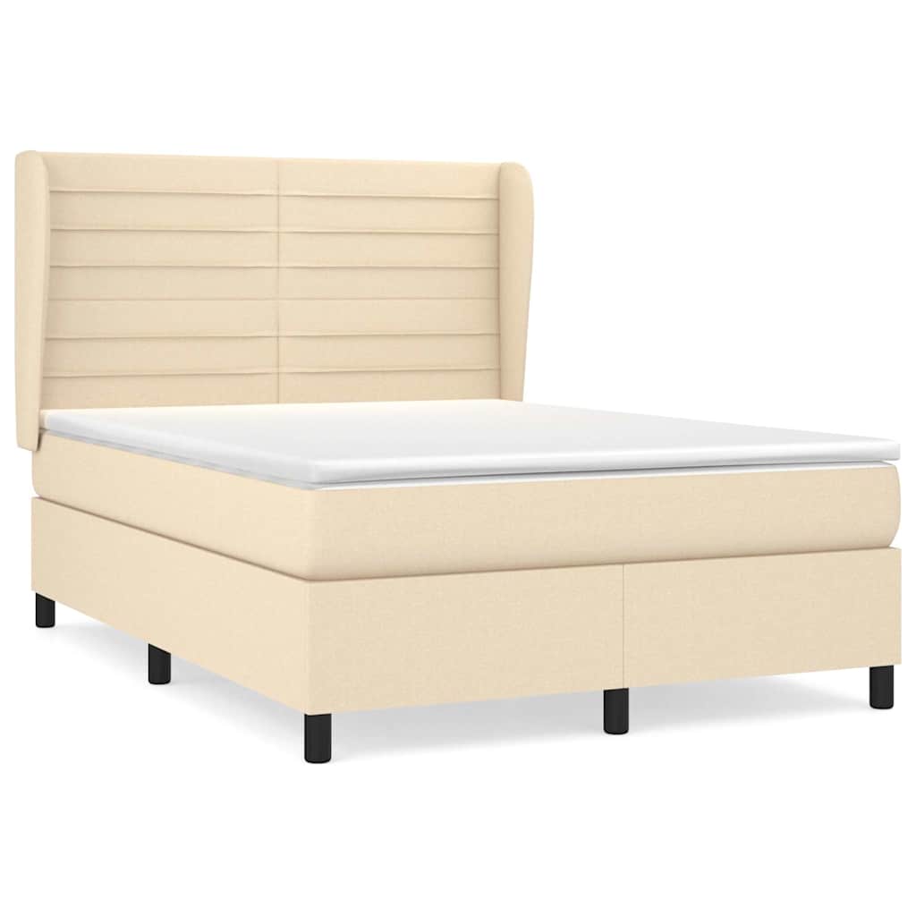 Krevet s oprugama i madracem krem 140 x 190 cm od tkanine