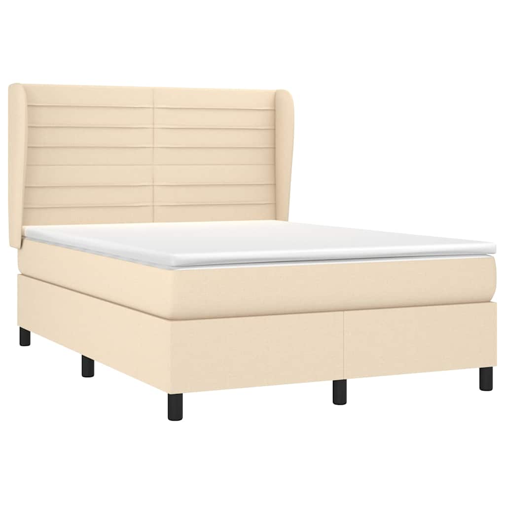 Krevet s oprugama i madracem krem 140 x 190 cm od tkanine