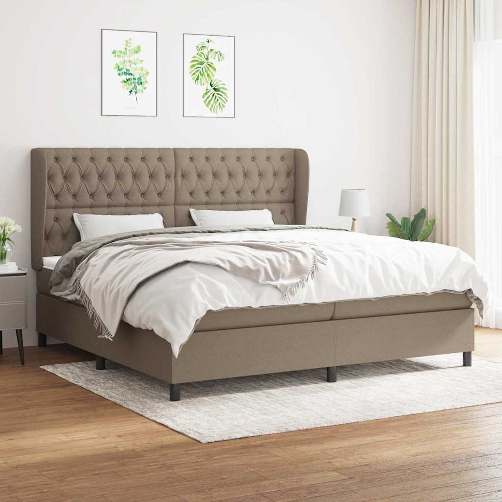 Krevet s oprugama i madracem smeđesivi 200x200 cm od tkanine
