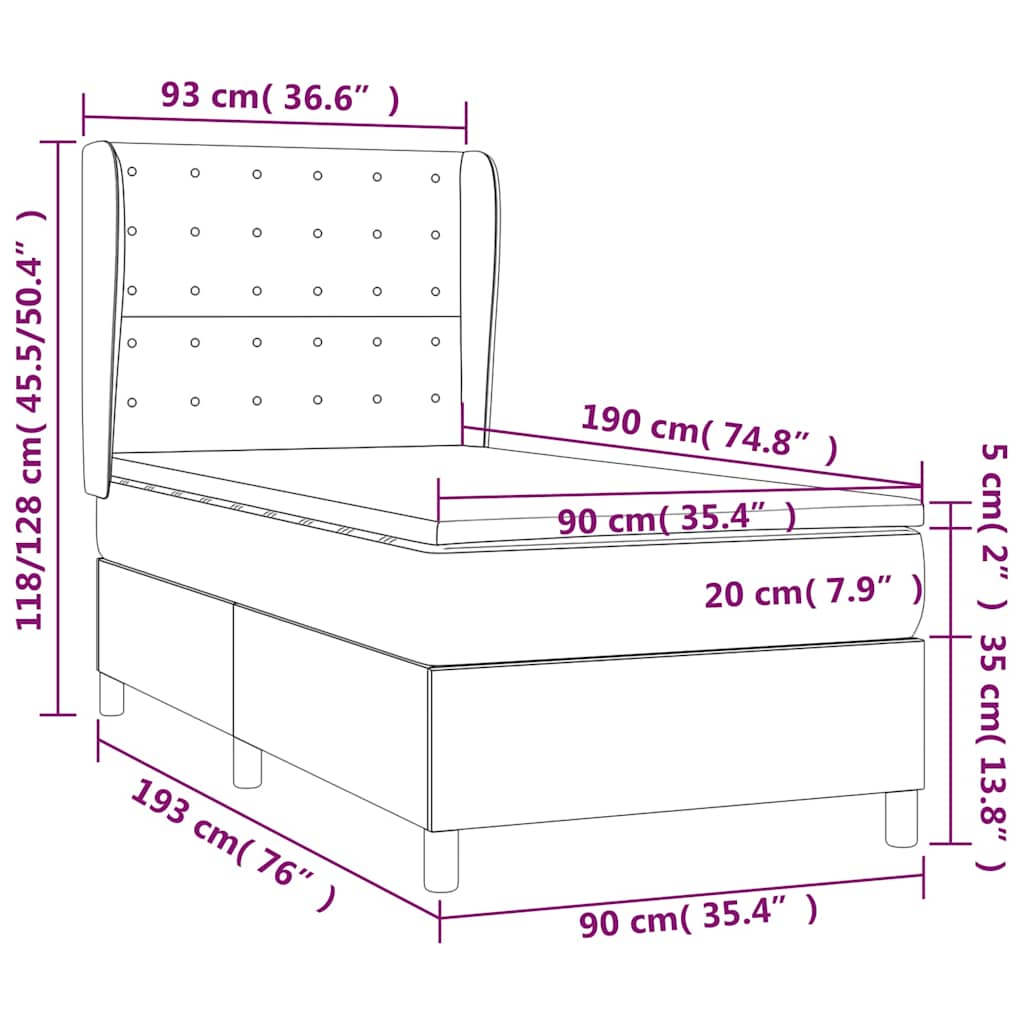 Box spring krevet s madracem svjetlosivi 90x190 cm od tkanine