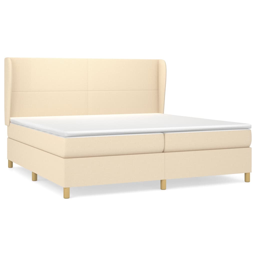 Krevet s oprugama i madracem krem 200 x 200 cm od tkanine