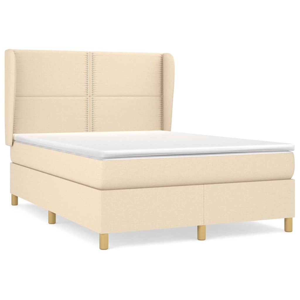 Krevet s oprugama i madracem krem 140 x 190 cm od tkanine