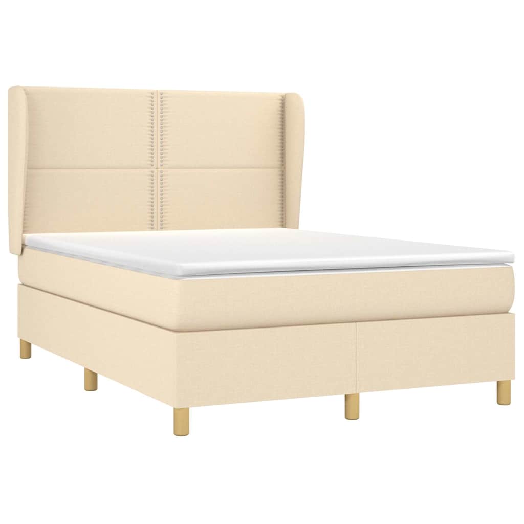Krevet s oprugama i madracem krem 140 x 190 cm od tkanine