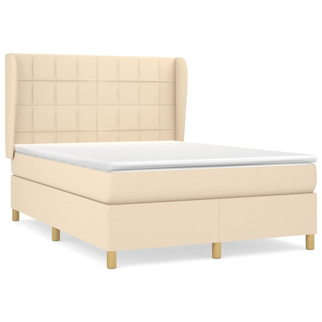 Krevet s oprugama i madracem krem 140 x 190 cm od tkanine