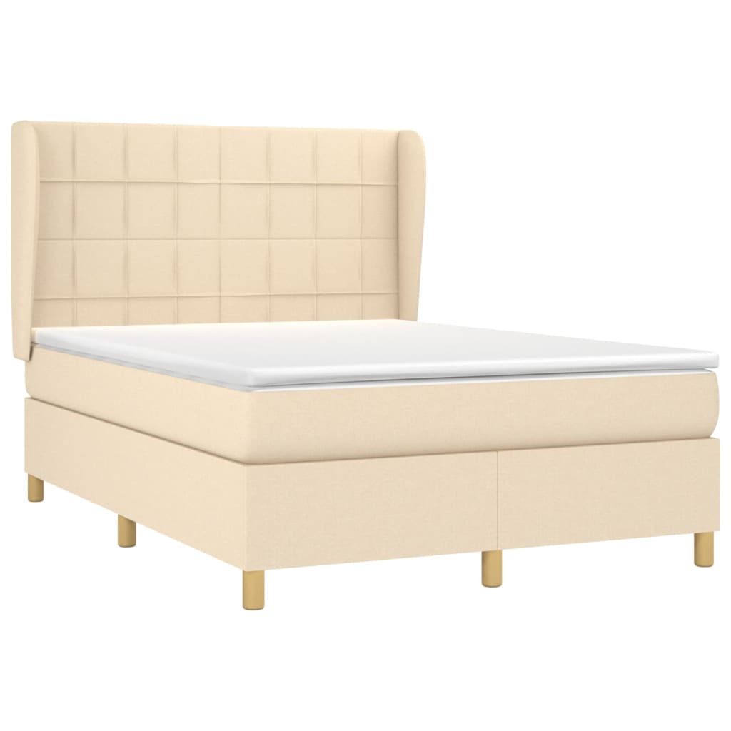 Krevet s oprugama i madracem krem 140 x 190 cm od tkanine