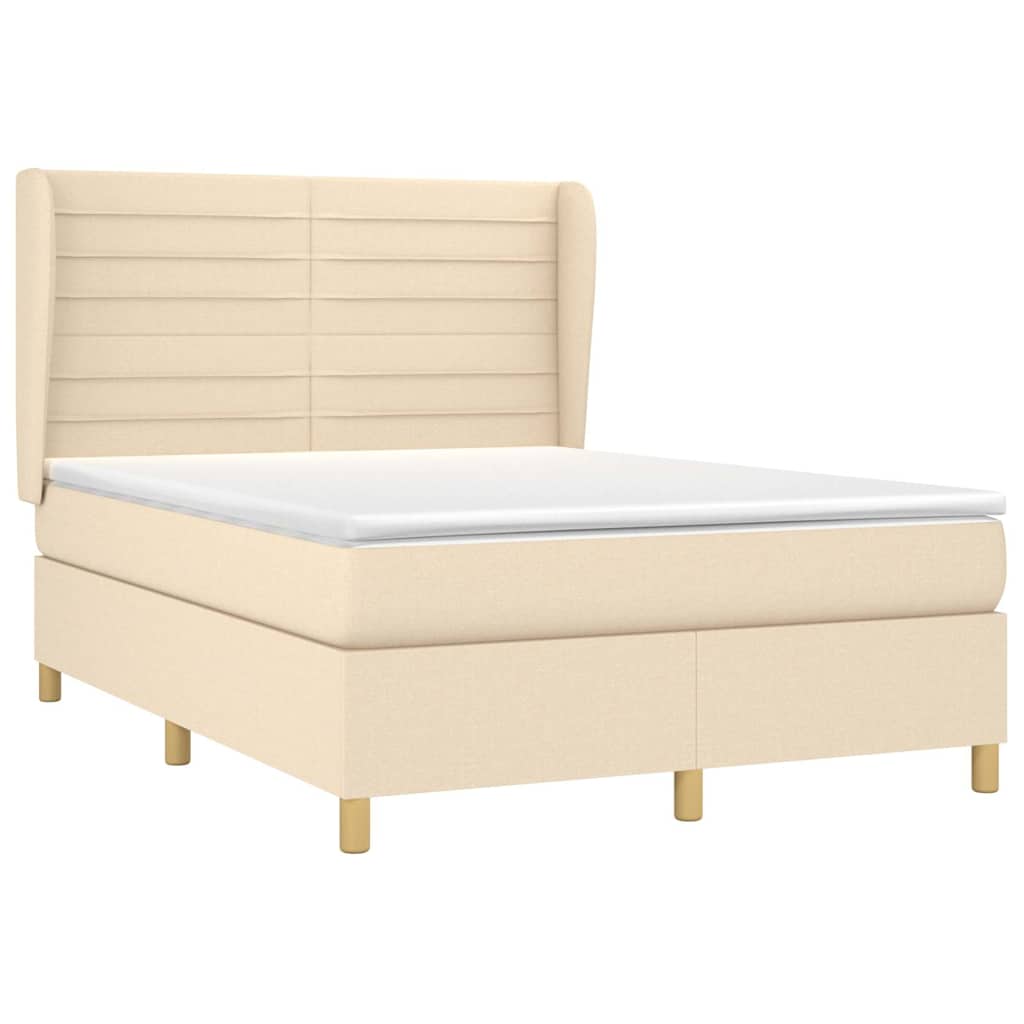 Krevet s oprugama i madracem krem 140 x 190 cm od tkanine