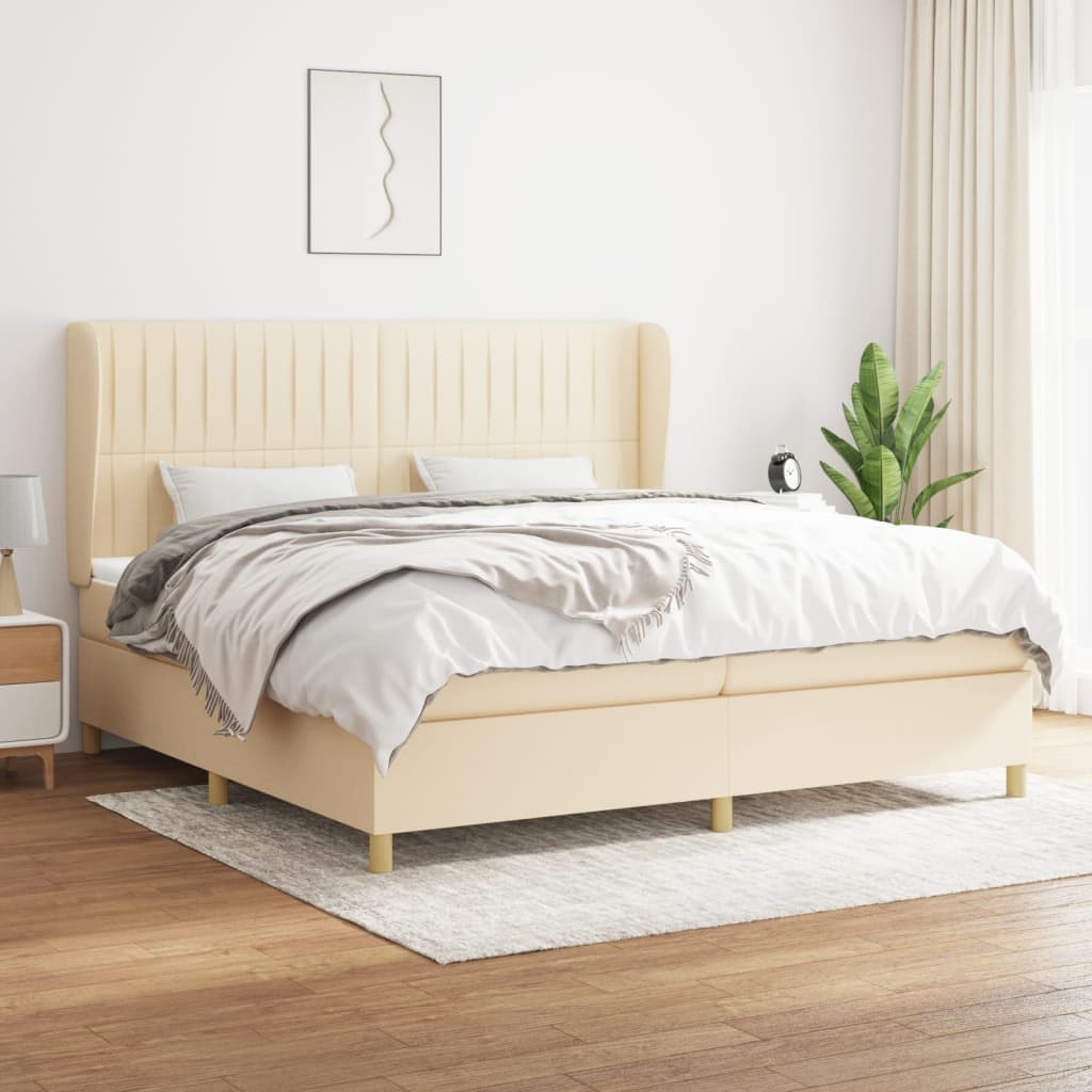 Krevet s oprugama i madracem krem 200 x 200 cm od tkanine
