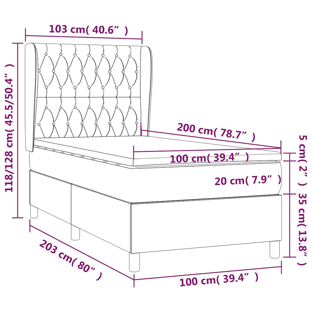 Krevet s oprugama i madracem plavi 100 x 200 cm od tkanine