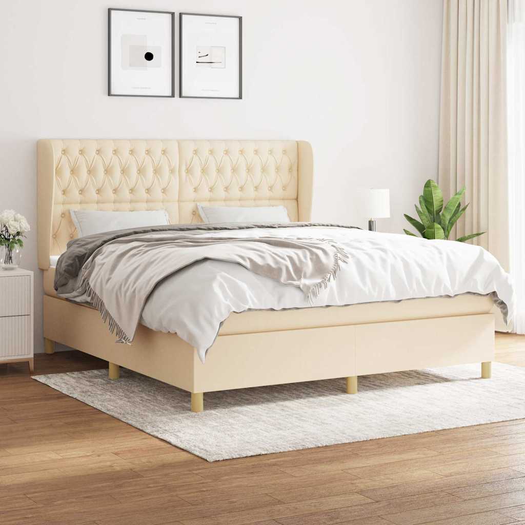 Krevet s oprugama i madracem krem 180x200 cm od tkanine
