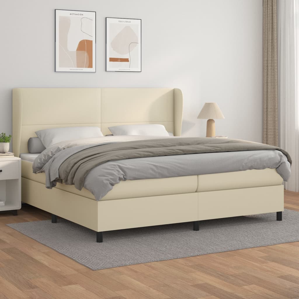 Krevet s oprugama i madracem krem 200x200 cm od umjetne kože