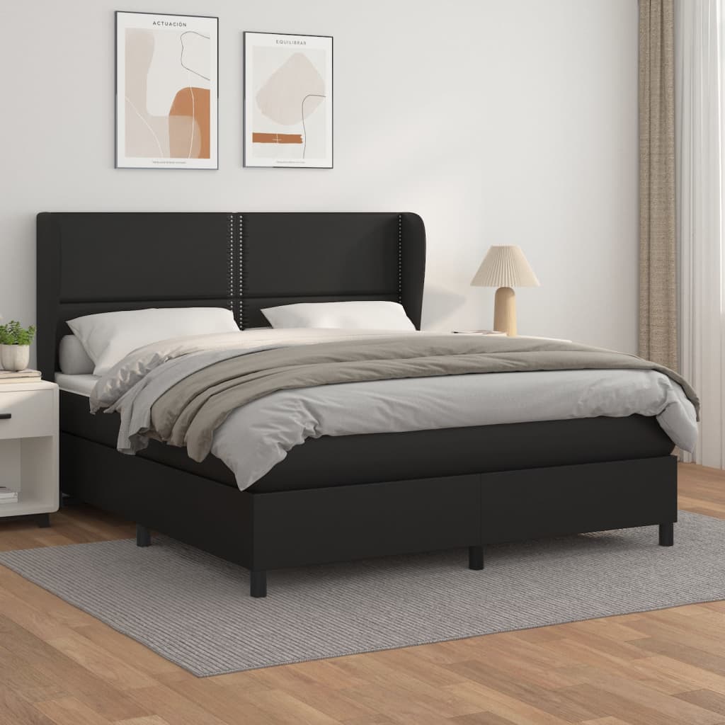 Krevet s oprugama i madracem crni 180 x 200 cm od umjetne kože