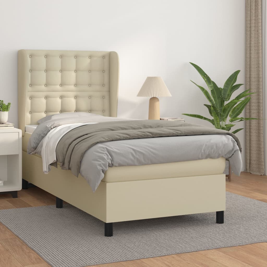 Krevet s oprugama i madracem krem 90 x 190 cm od umjetne kože
