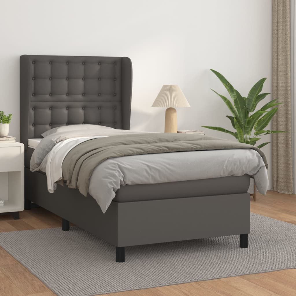 Krevet s oprugama i madracem sivi 90 x 200 cm od umjetne kože