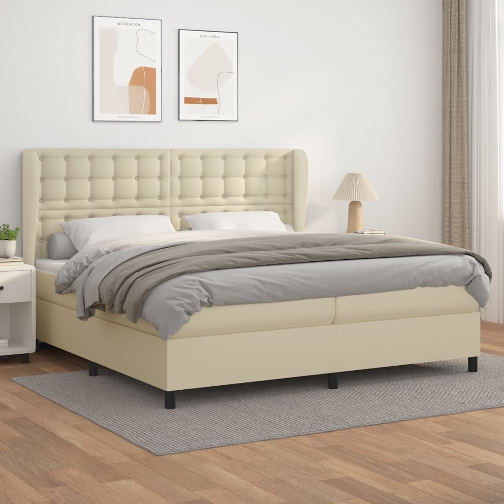 Krevet s oprugama i madracem krem 200x200 cm od umjetne kože