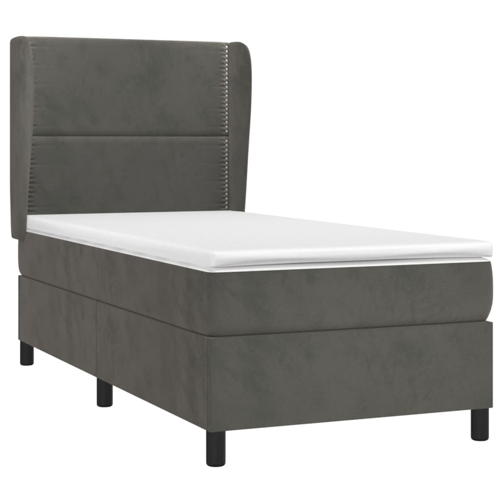 Box spring krevet s madracem tamnosivi 90x190 cm baršunasti