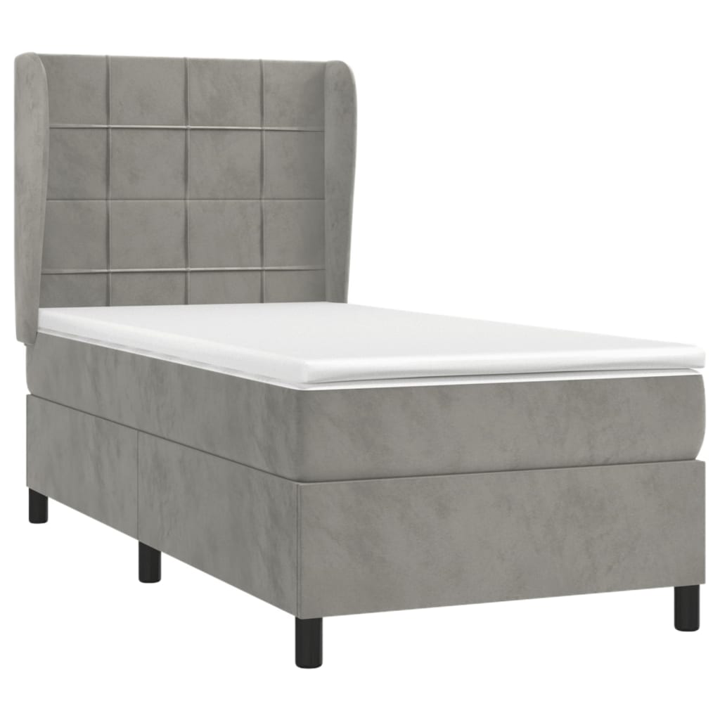 Box spring krevet s madracem svjetlosivi 100x200 cm baršunasti
