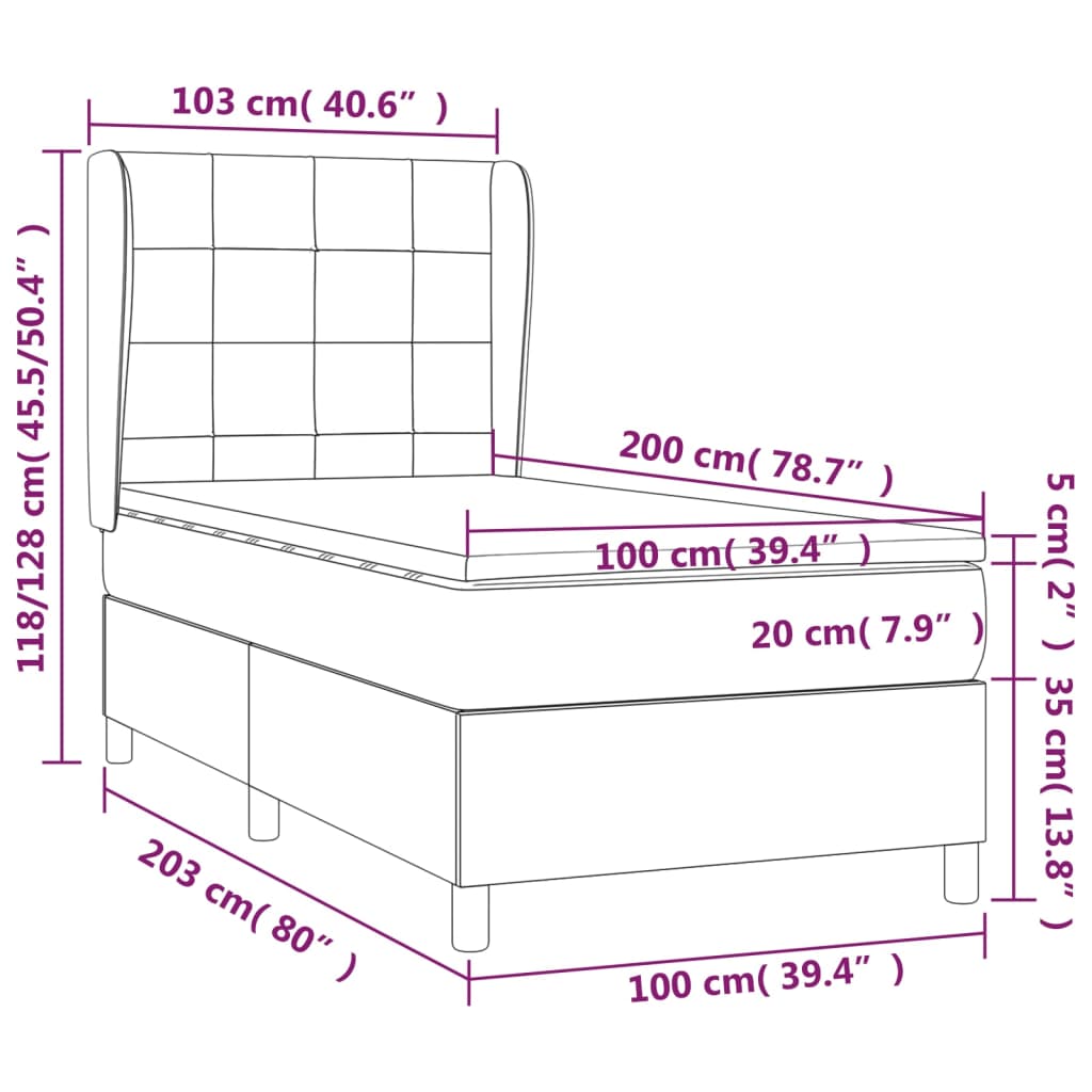 Box spring krevet s madracem svjetlosivi 100x200 cm baršunasti