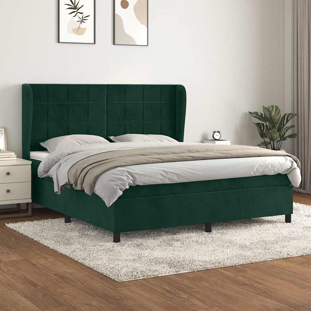 Krevet s oprugama i madracem tamnozeleni 180x200 cm baršunasti