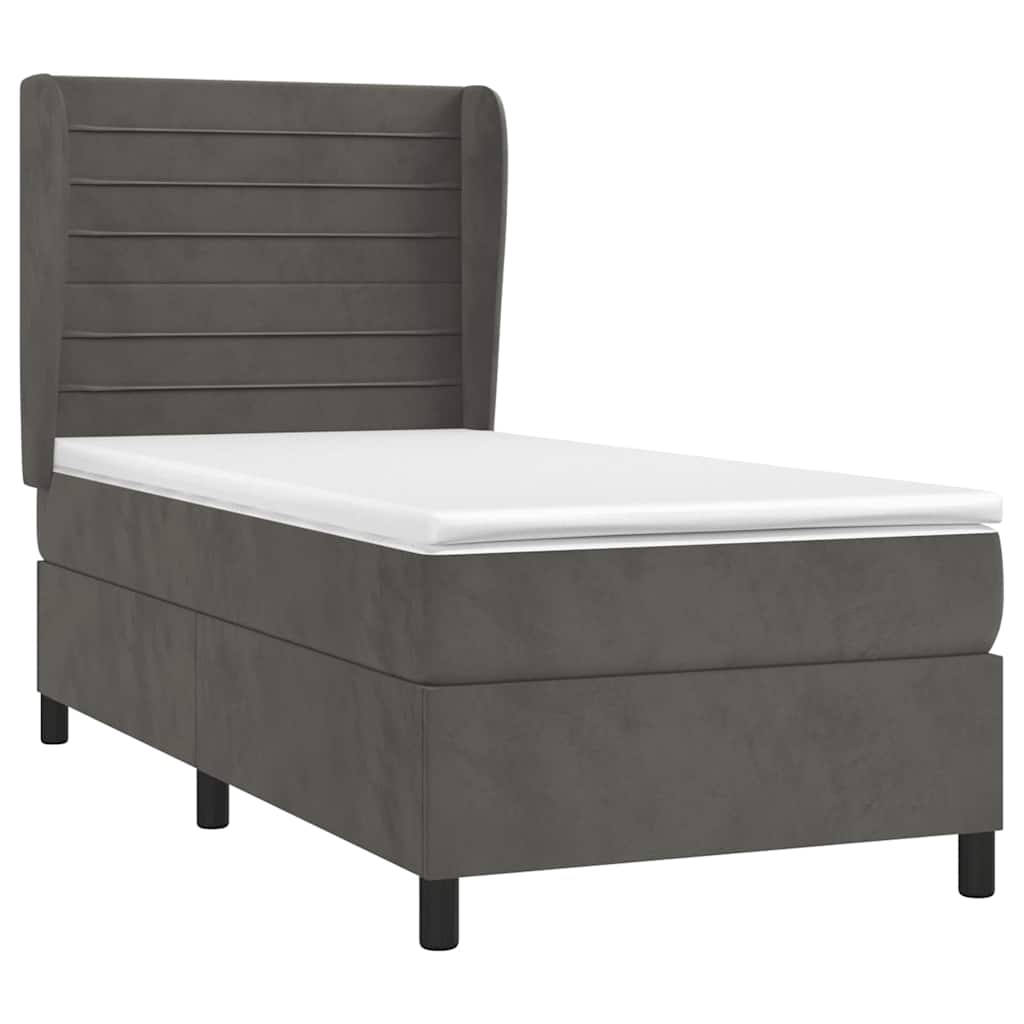 Box spring krevet s madracem tamnosivi 90x190 cm baršunasti
