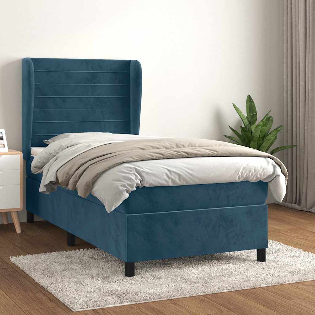 Box spring krevet s madracem tamnoplavi 90x190 cm baršunasti