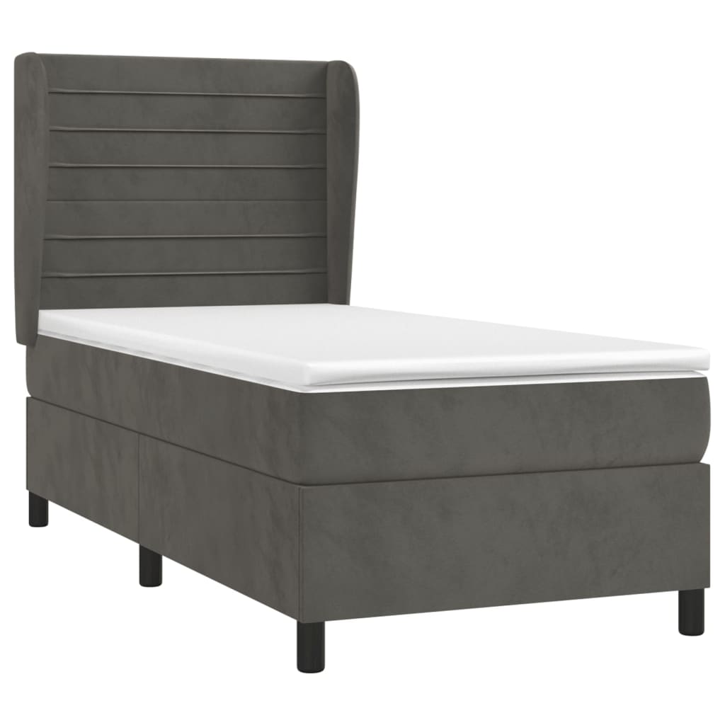 Box spring krevet s madracem tamnosivi 90x200 cm baršunasti