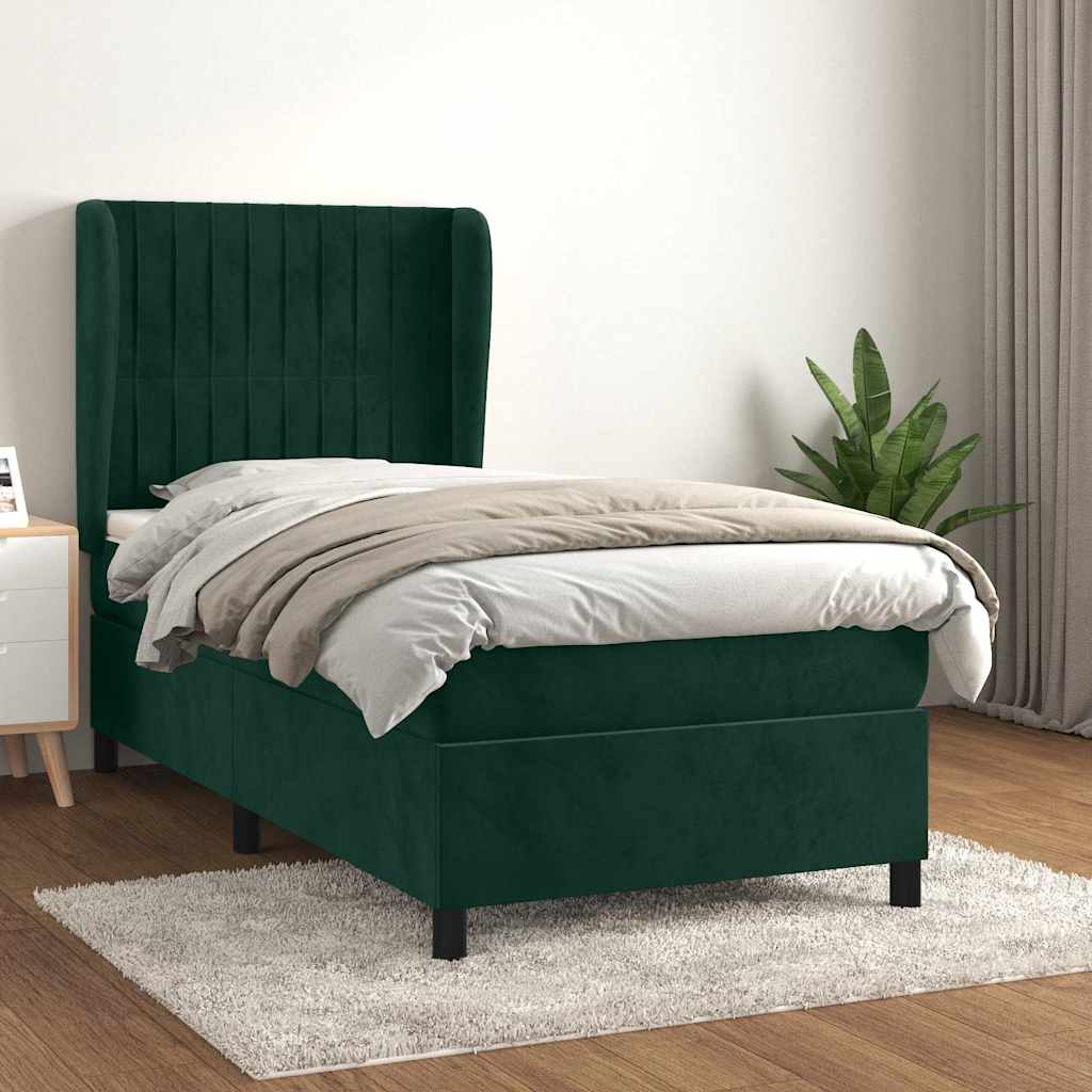 Box spring krevet s madracem tamnozeleni 90x190 cm baršunasti