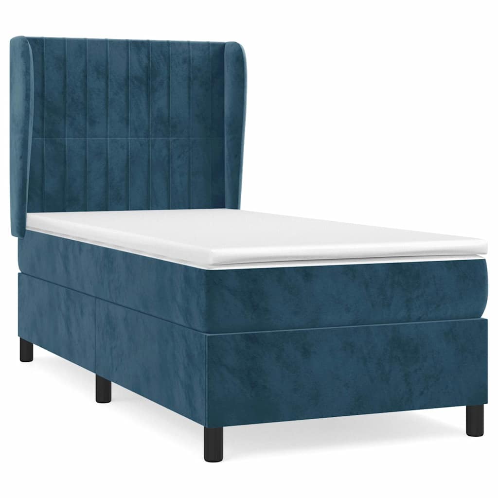 Box spring krevet s madracem tamnoplavi 90x190 cm baršunasti