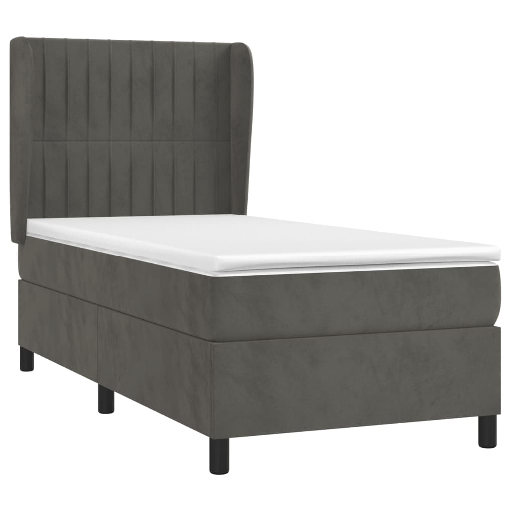 Box spring krevet s madracem tamnosivi 90x200 cm baršunasti
