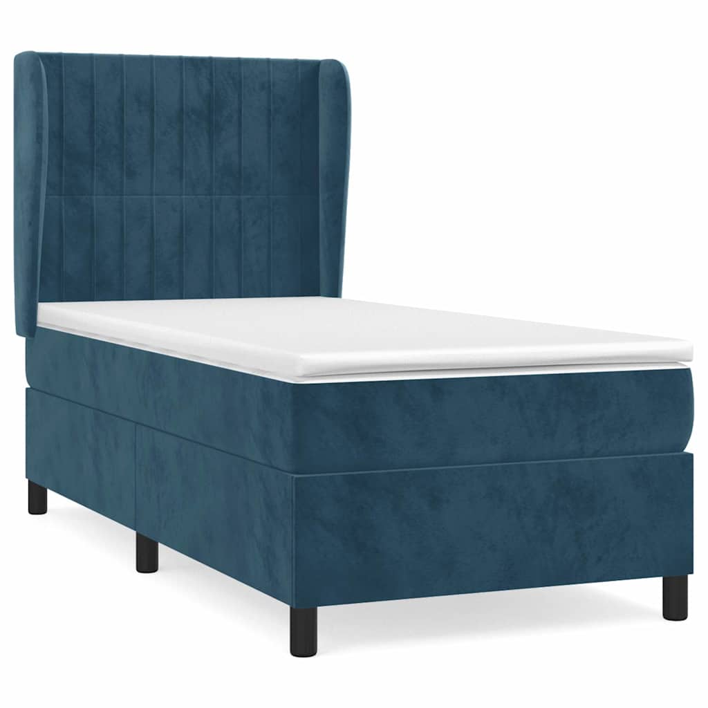 Box spring krevet s madracem tamnoplavi 90x200 cm baršunasti