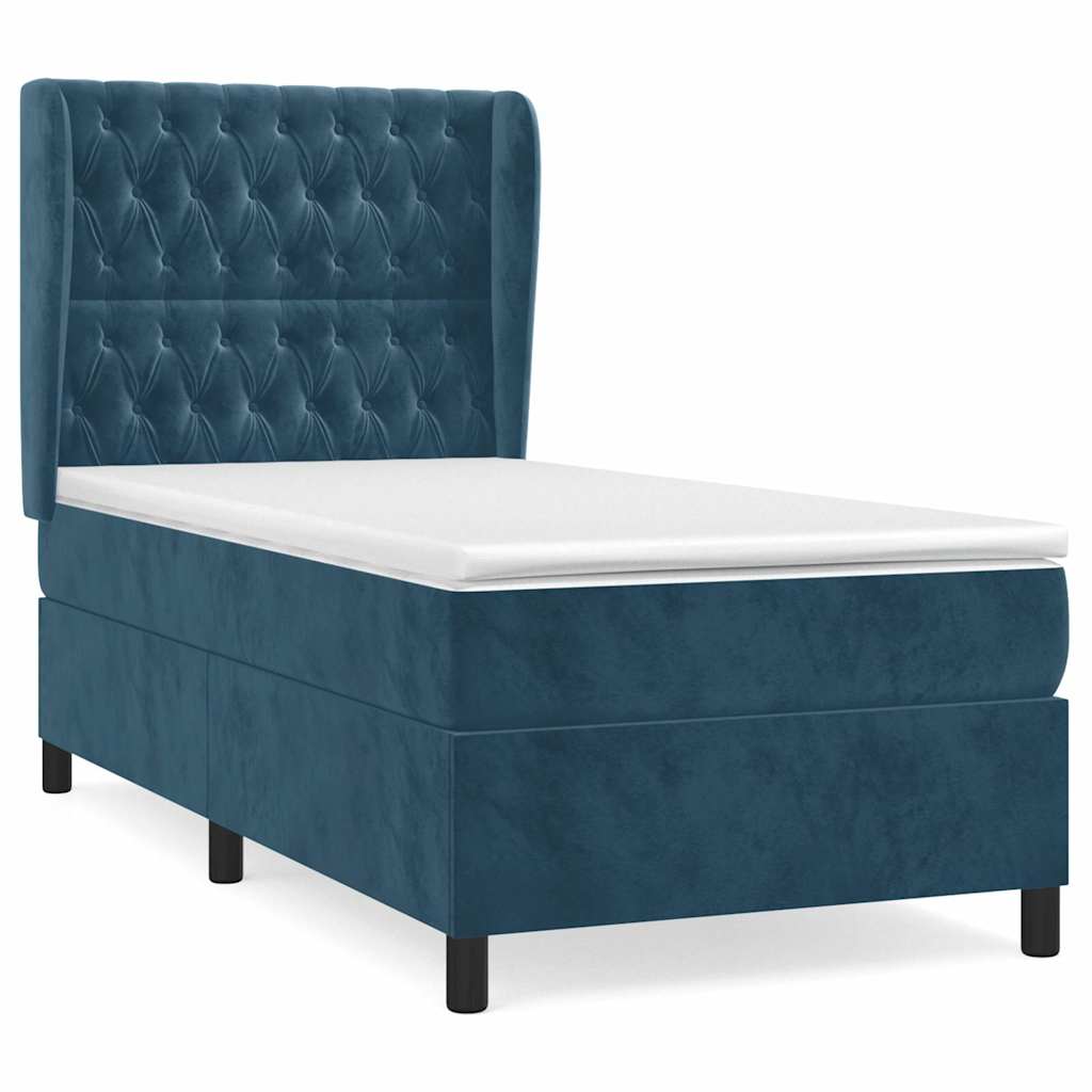 Box spring krevet s madracem tamnoplavi 90x190 cm baršunasti