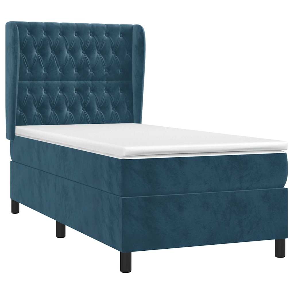 Box spring krevet s madracem tamnoplavi 90x190 cm baršunasti
