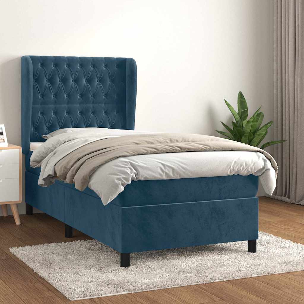 Box spring krevet s madracem tamnoplavi 90x190 cm baršunasti