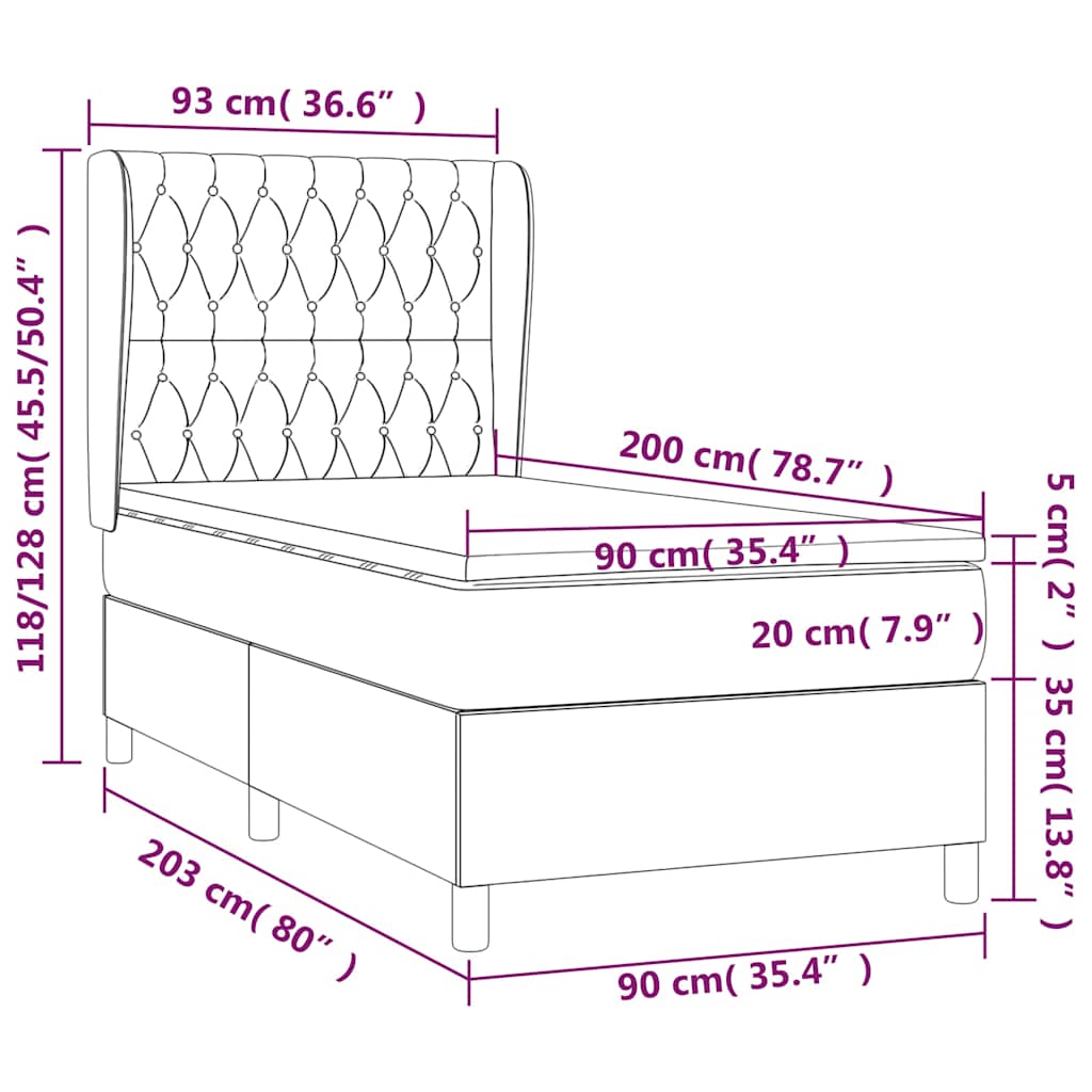 Box spring krevet s madracem crni 90x200 cm baršunasti