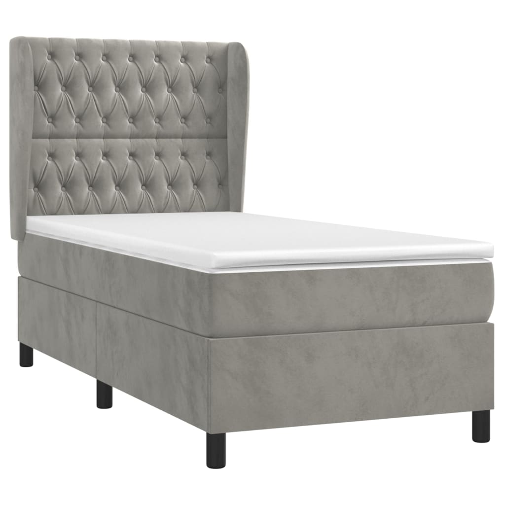 Box spring krevet s madracem svjetlosivi 100x200 cm baršunasti