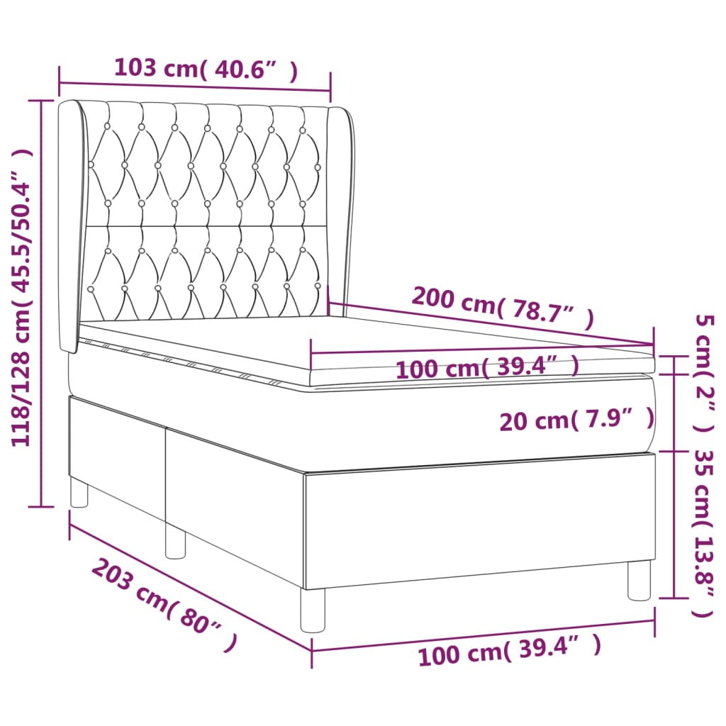 Box spring krevet s madracem tamnosivi 100x200 cm baršunasti