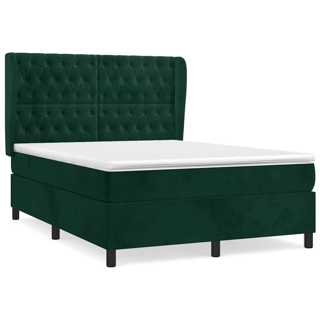Krevet s oprugama i madracem tamnozeleni 140x200 cm baršunasti