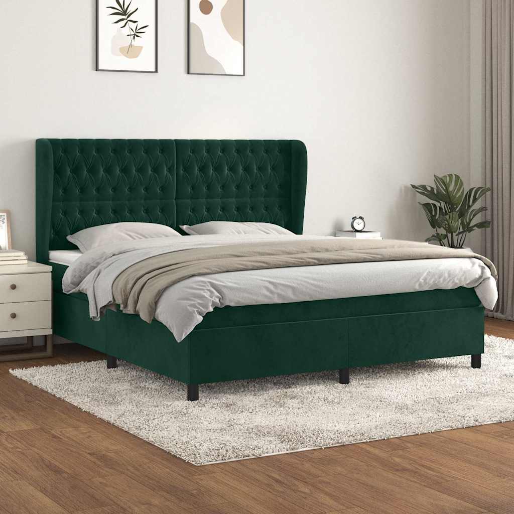 Krevet s oprugama i madracem tamnozeleni 160x200 cm baršunasti