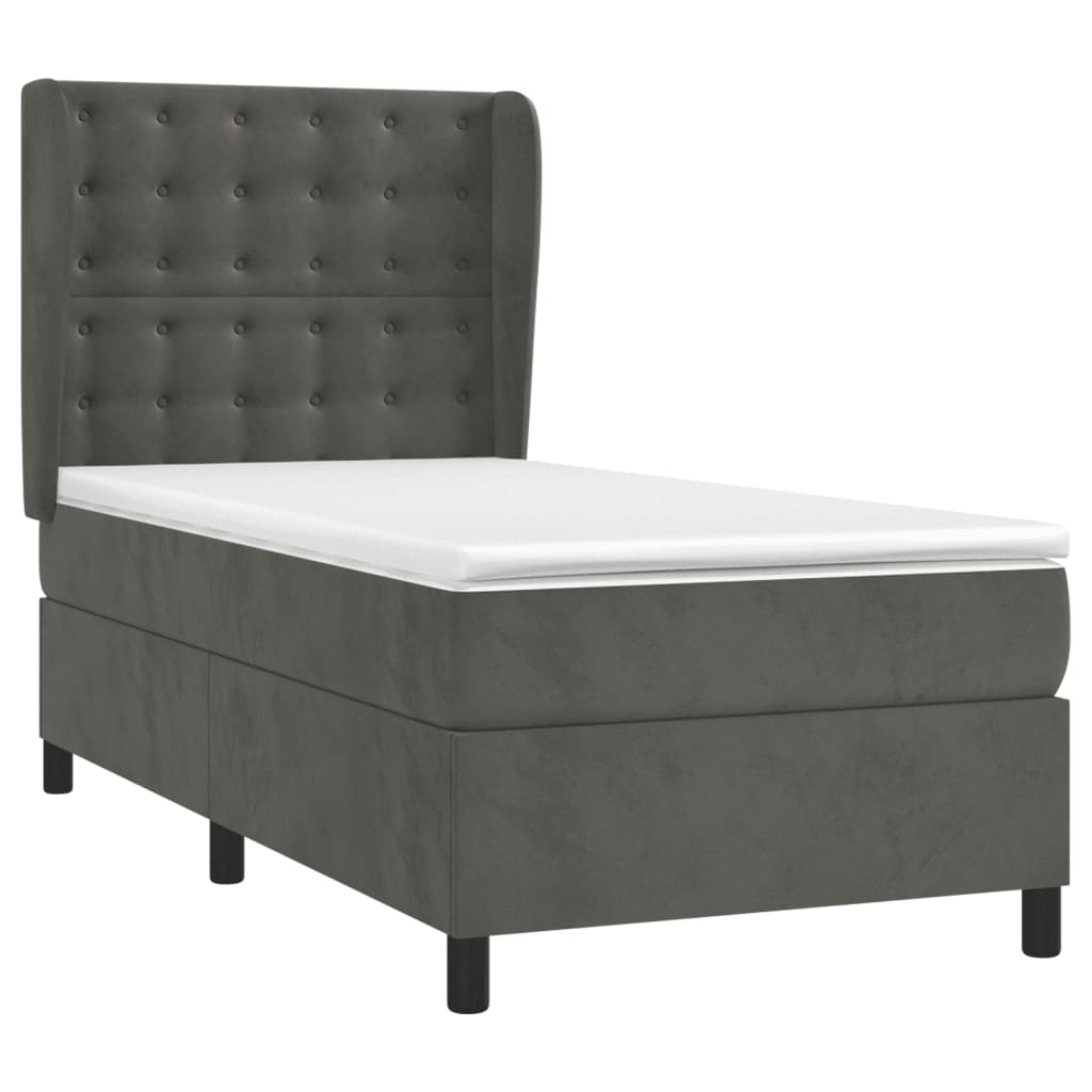 Box spring krevet s madracem tamnosivi 90x200 cm baršunasti