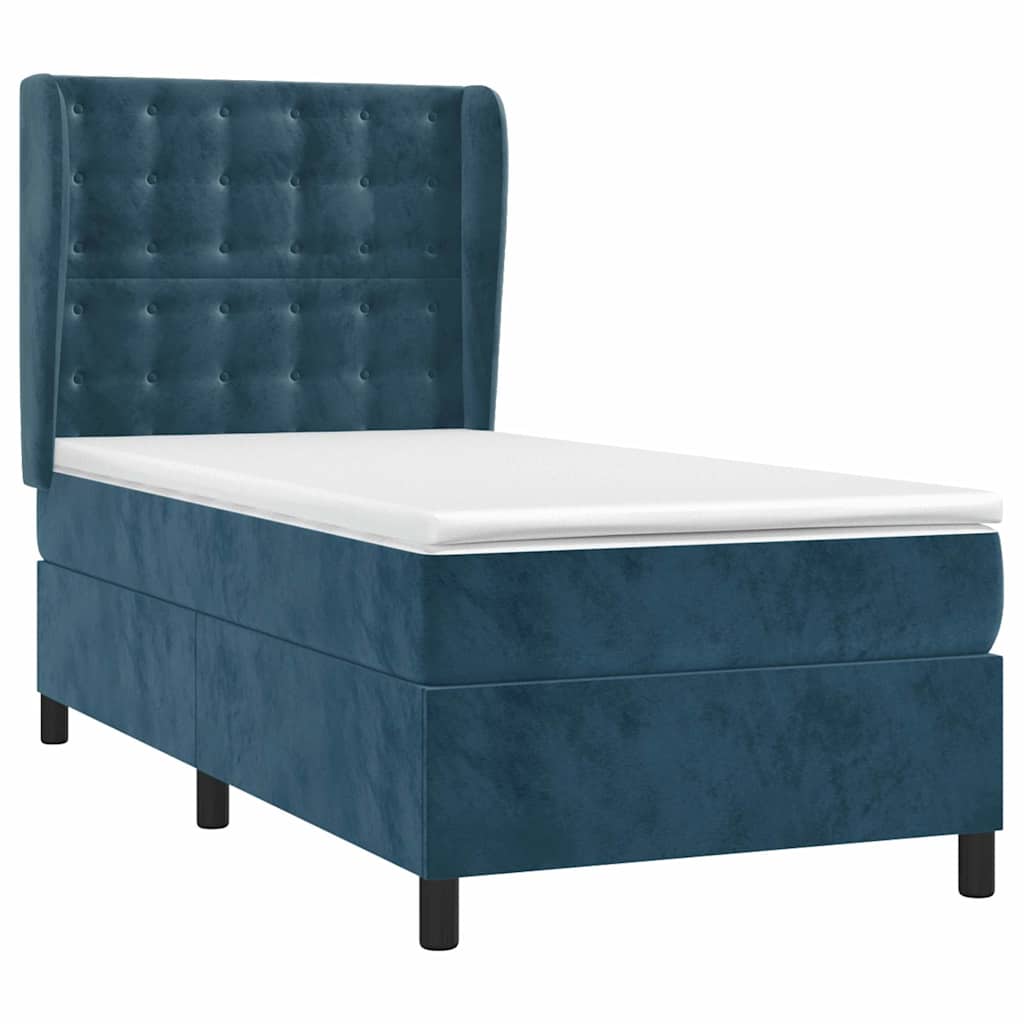 Box spring krevet s madracem tamnoplavi 90x200 cm baršunasti