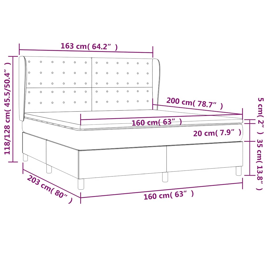 Krevet s oprugama i madracem tamnoplavi 160x200 cm baršunasti