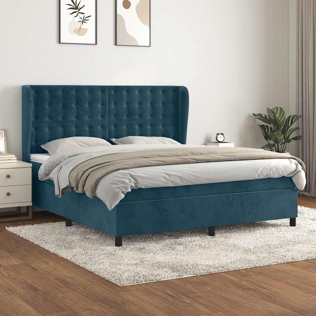 Krevet s oprugama i madracem tamnoplavi 160x200 cm baršunasti