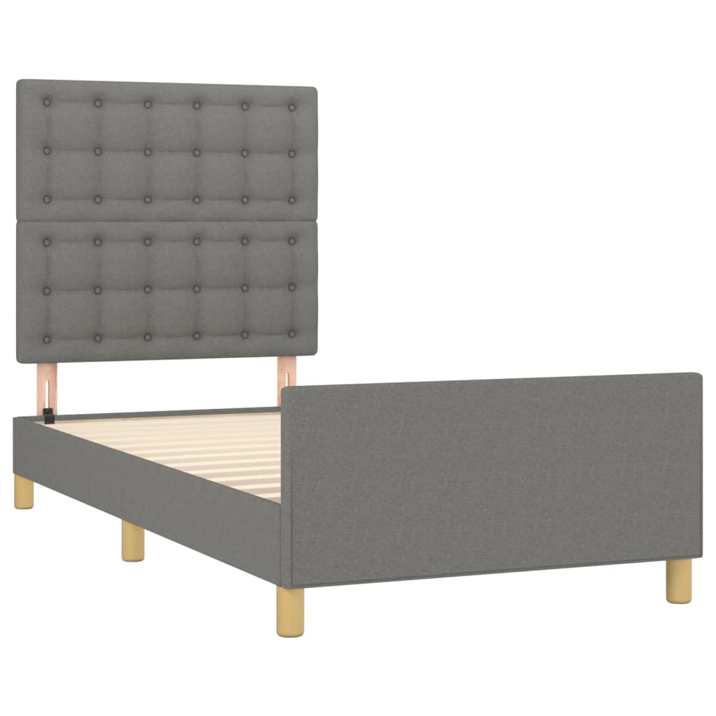 Okvir za krevet s uzglavljem tamnosivi 90x190 cm od tkanine