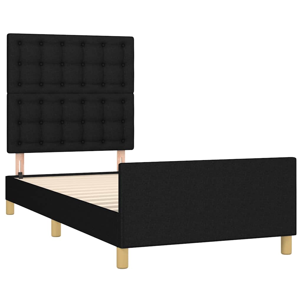 Okvir za krevet s uzglavljem crni 90x190 cm od tkanine
